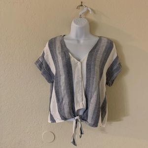 Cloth & Stone Tops | Cloth & Stone Striped Linen Blend Button Up Front Tie